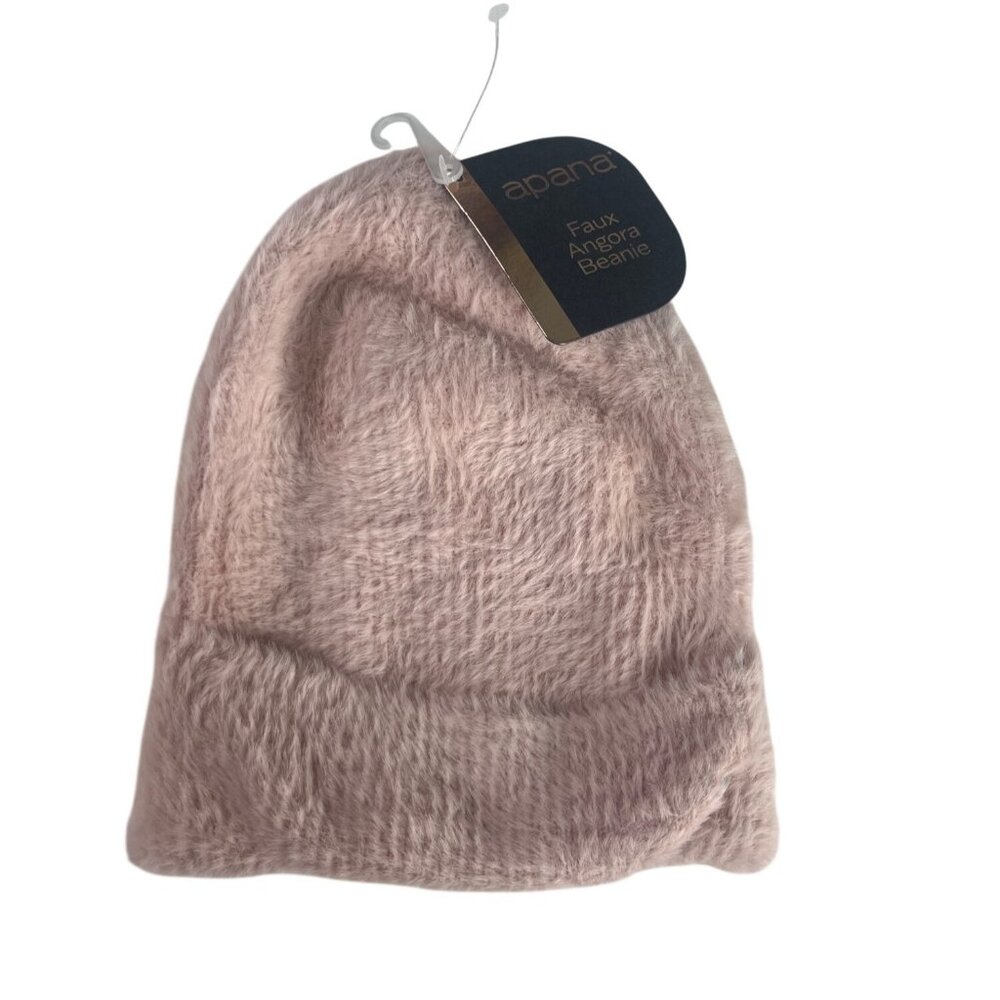 Apana Faux Angora Fuzzy Winter Beanie Hat OS Blush Pink New